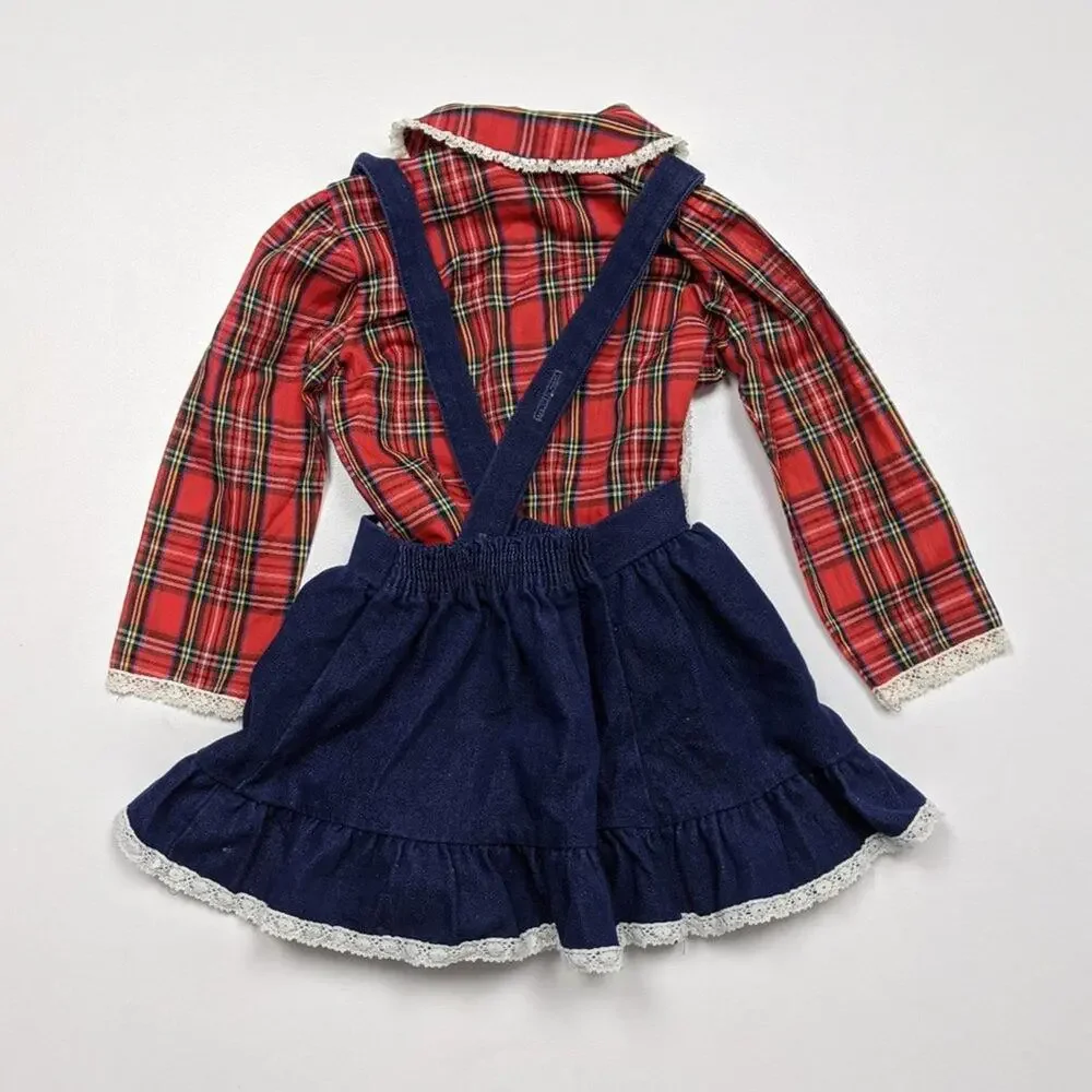 Vintage Goodlad Dress Outfit Girls Size 2T Red Plaid Teddy Bear Pinny